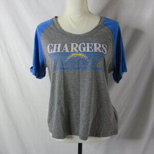 NFL Team Los Angeles Chargers T Shirt Gray Blue Glitter Crew Size Large NWT